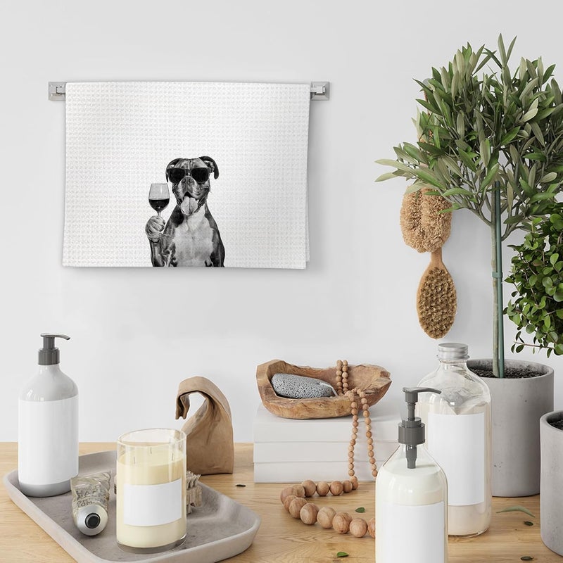 FIicy Boxer Dog Gifts Wine Kitchen Towels, Gifts for Boxer Dog Wine Lovers Decorative Hand Dish Tea Towel for Kitchen Home Bar, Funny BoxerDog Owners Home Bar Decor(16x24In) - Image 4